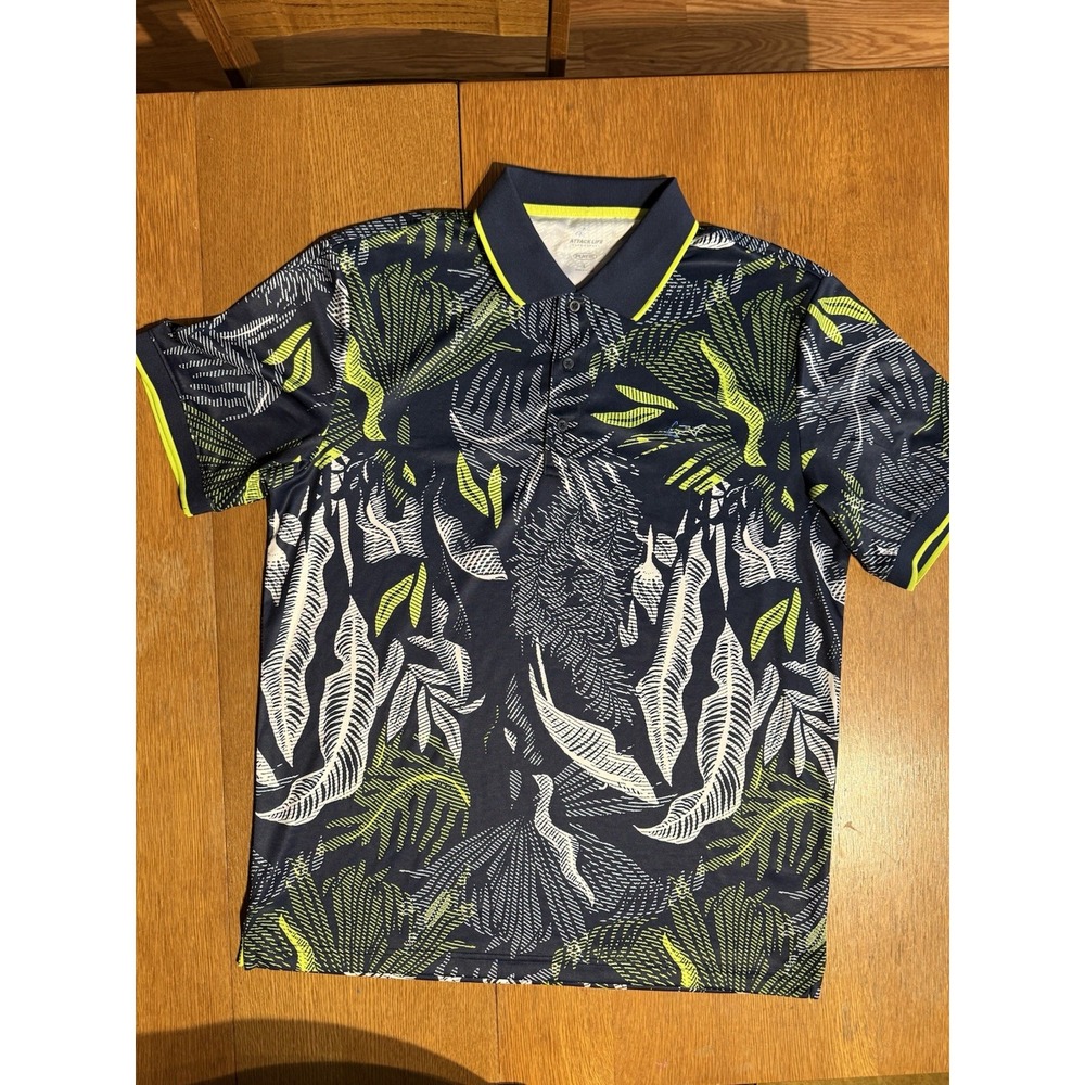 Greg Norman Shirt Men L Attack Life Golf Polo Performance Stretch Floral AOP